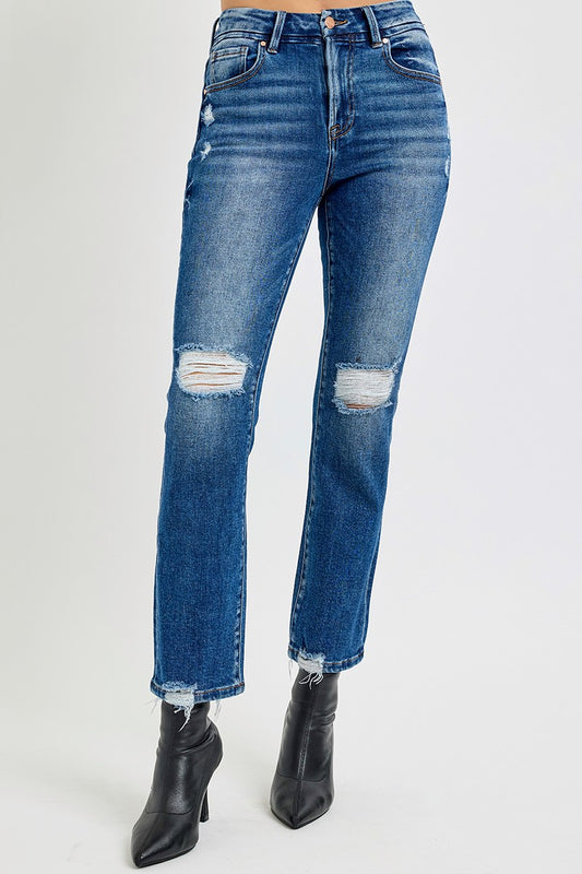 High Rise Cropped Straight Jeans