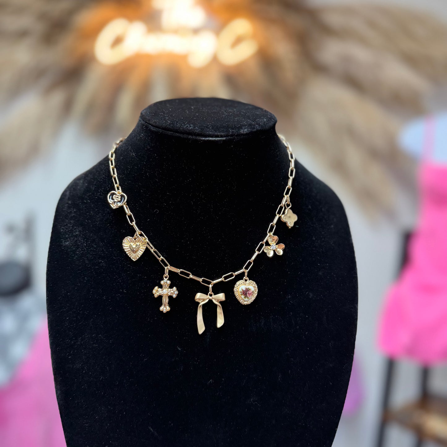 Floral Porcelain Cross Necklace