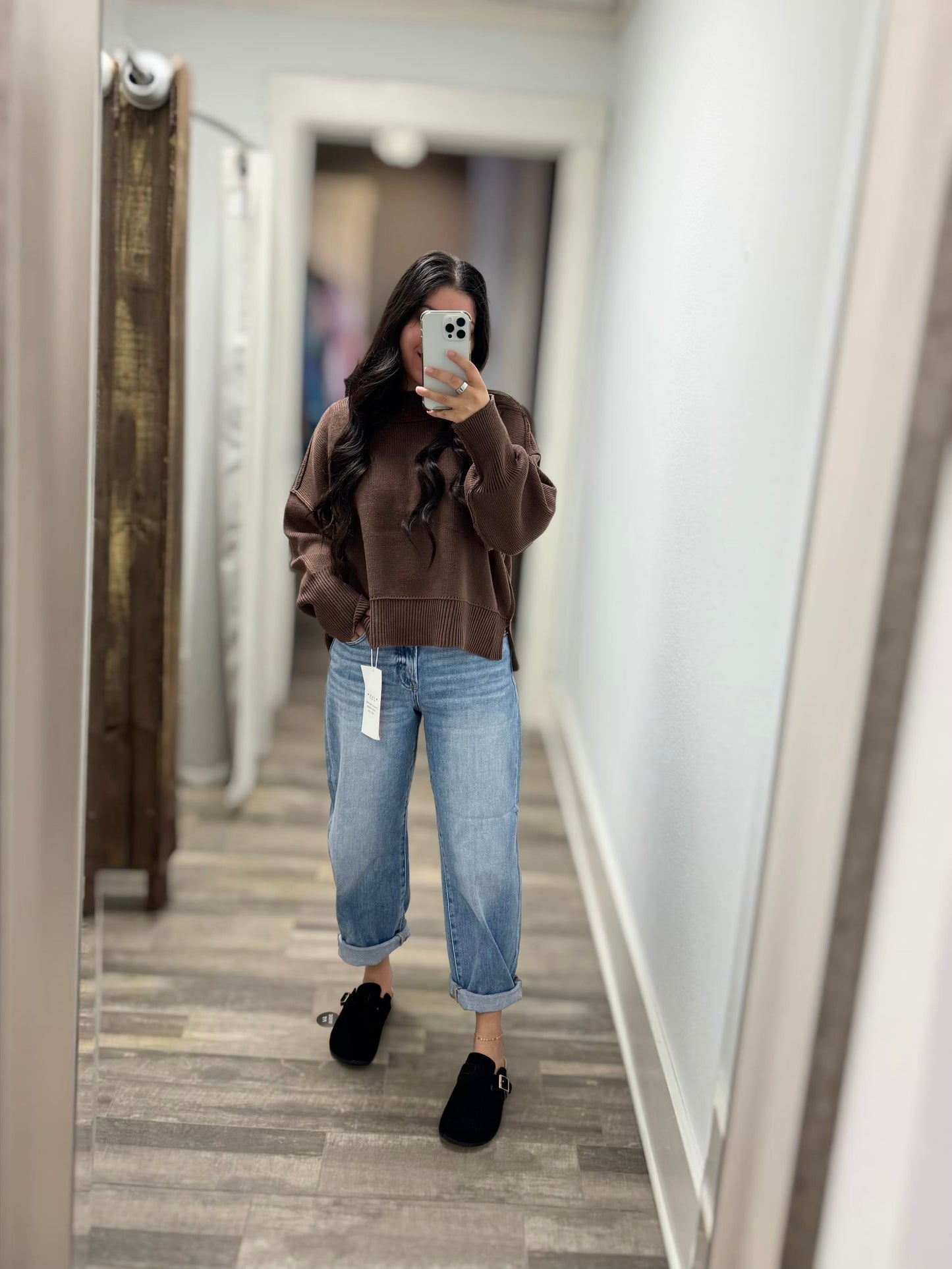 Brown Wide Neck Drop Sweater