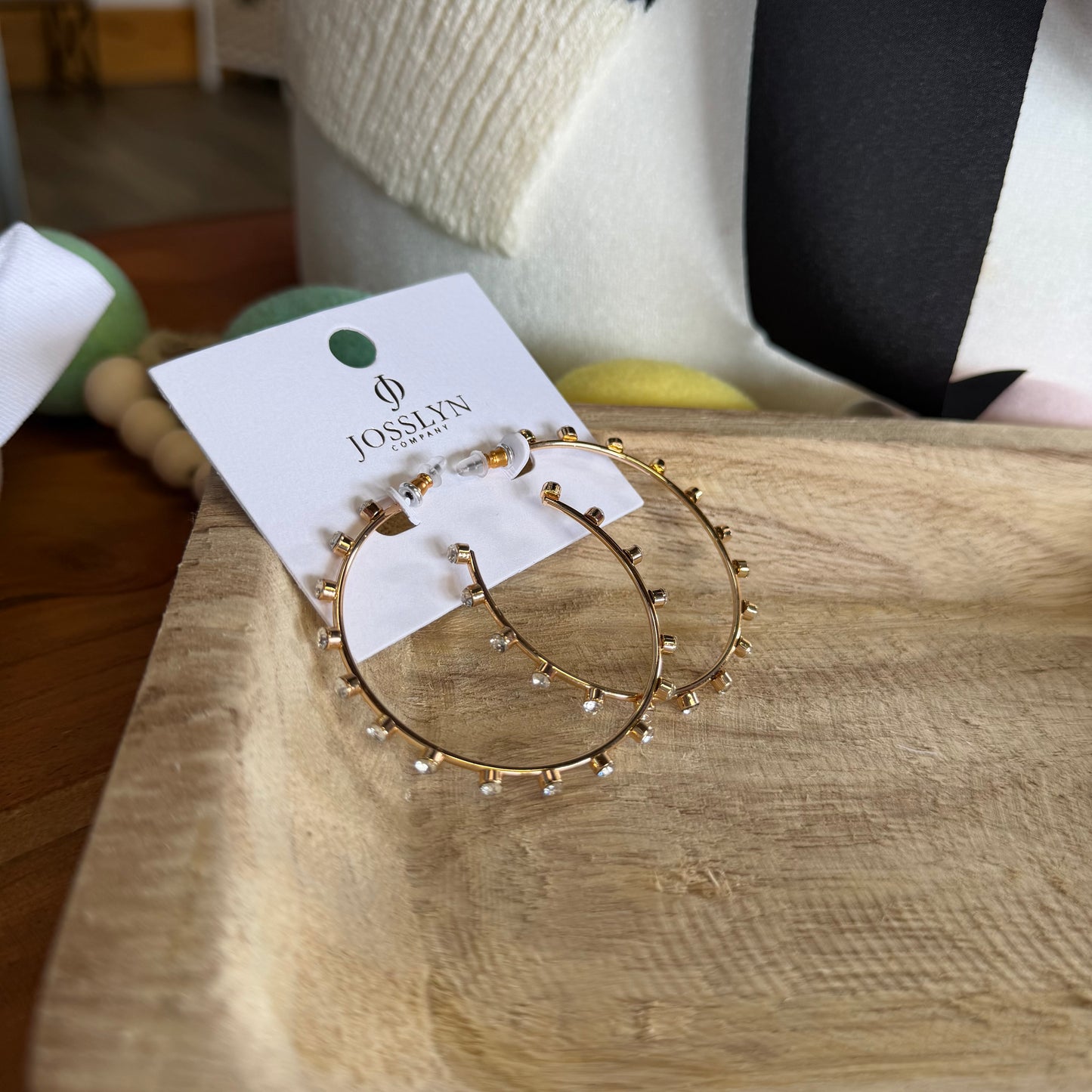 Large Gold Crystal Studded Hoops