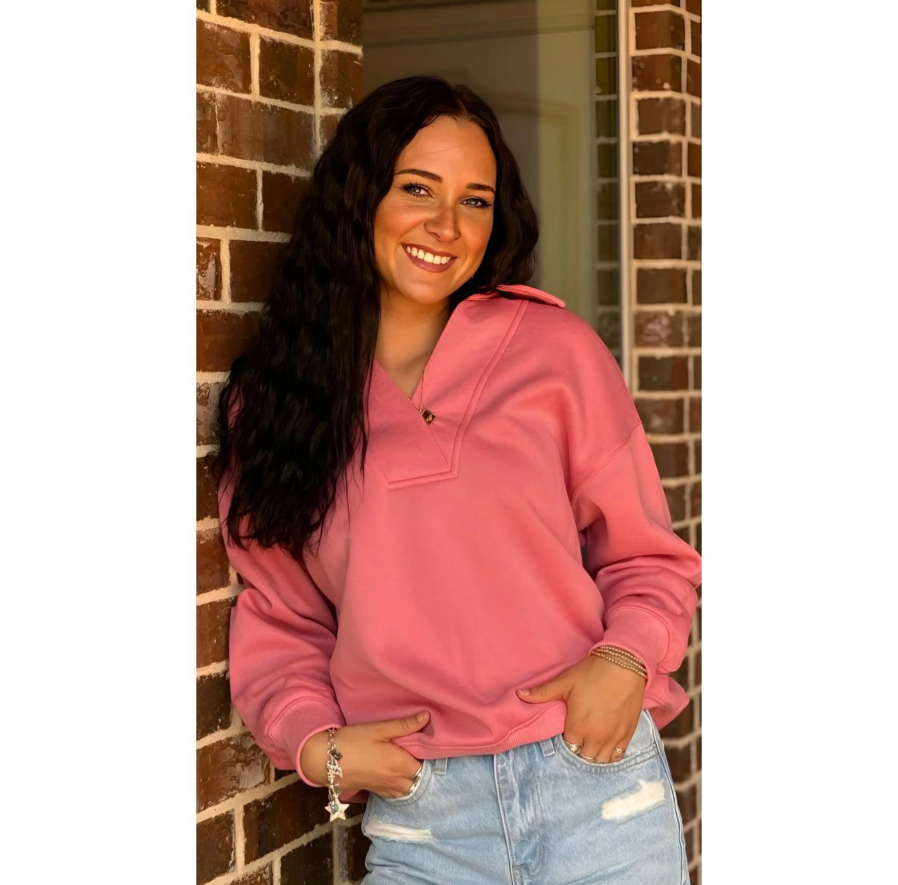 Long Sleeve Collared Sweatshirt