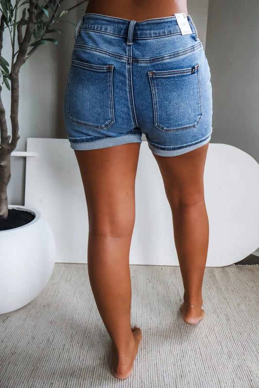 Medium Wash Fold Up Shorts