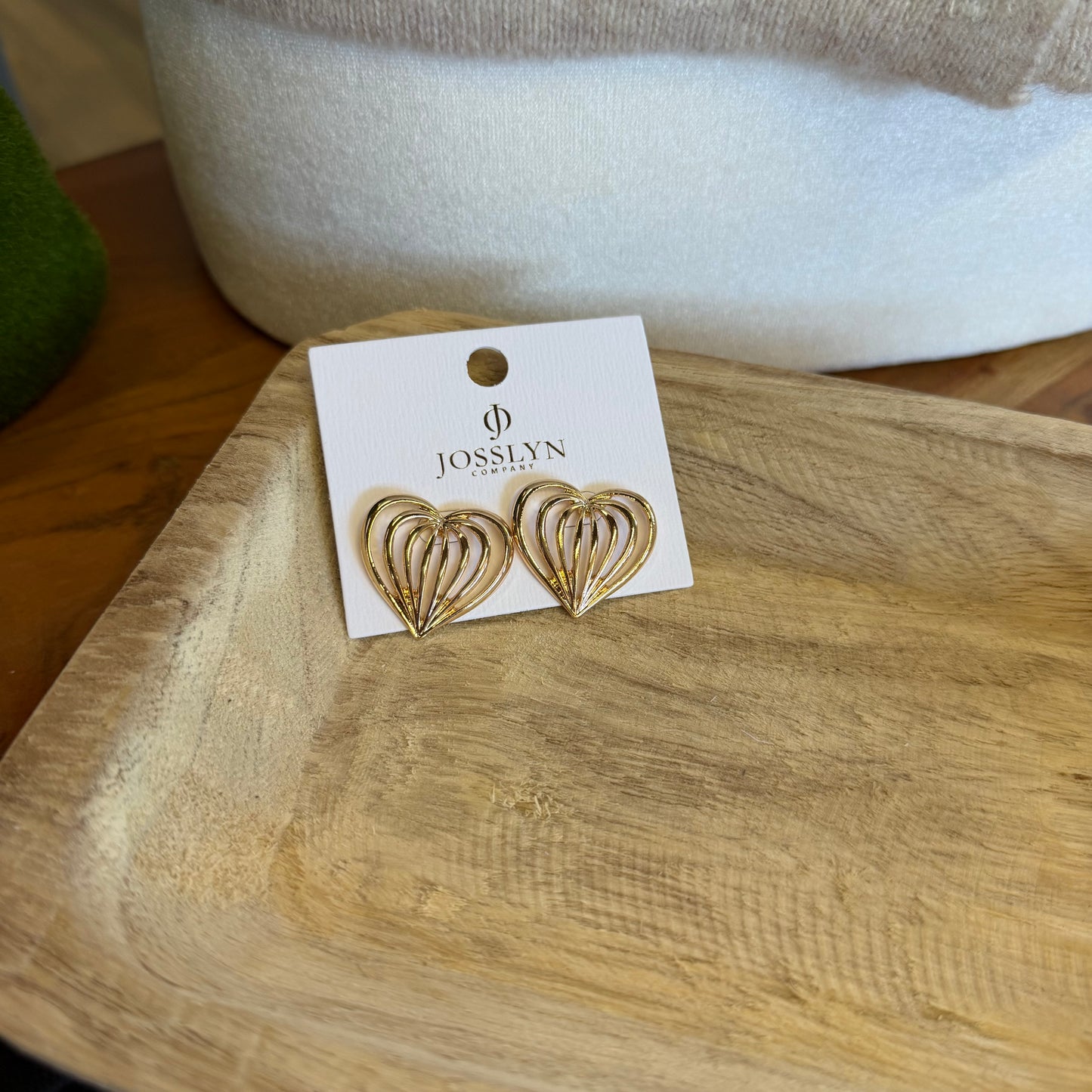 Gold Ribbed Heart Studs