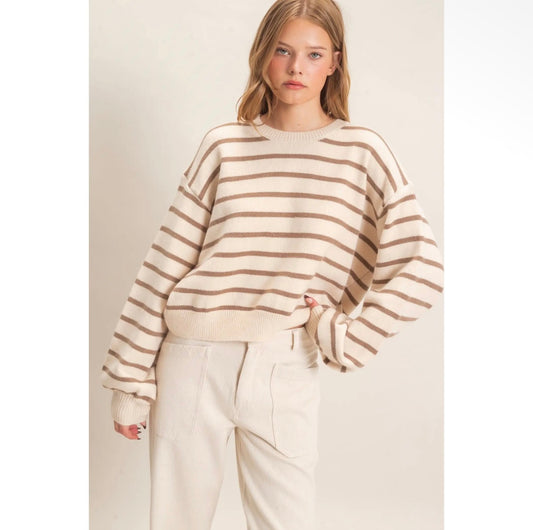 Camel Striped Ribbed Sweater