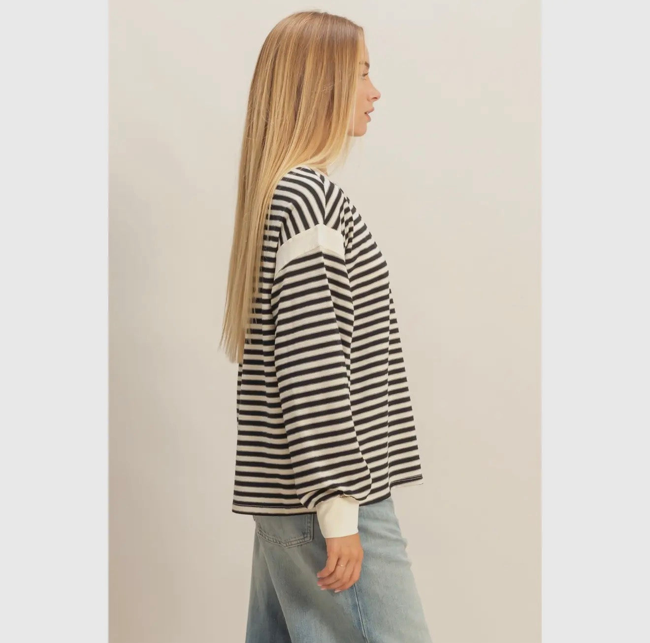 Black Striped Casual Top