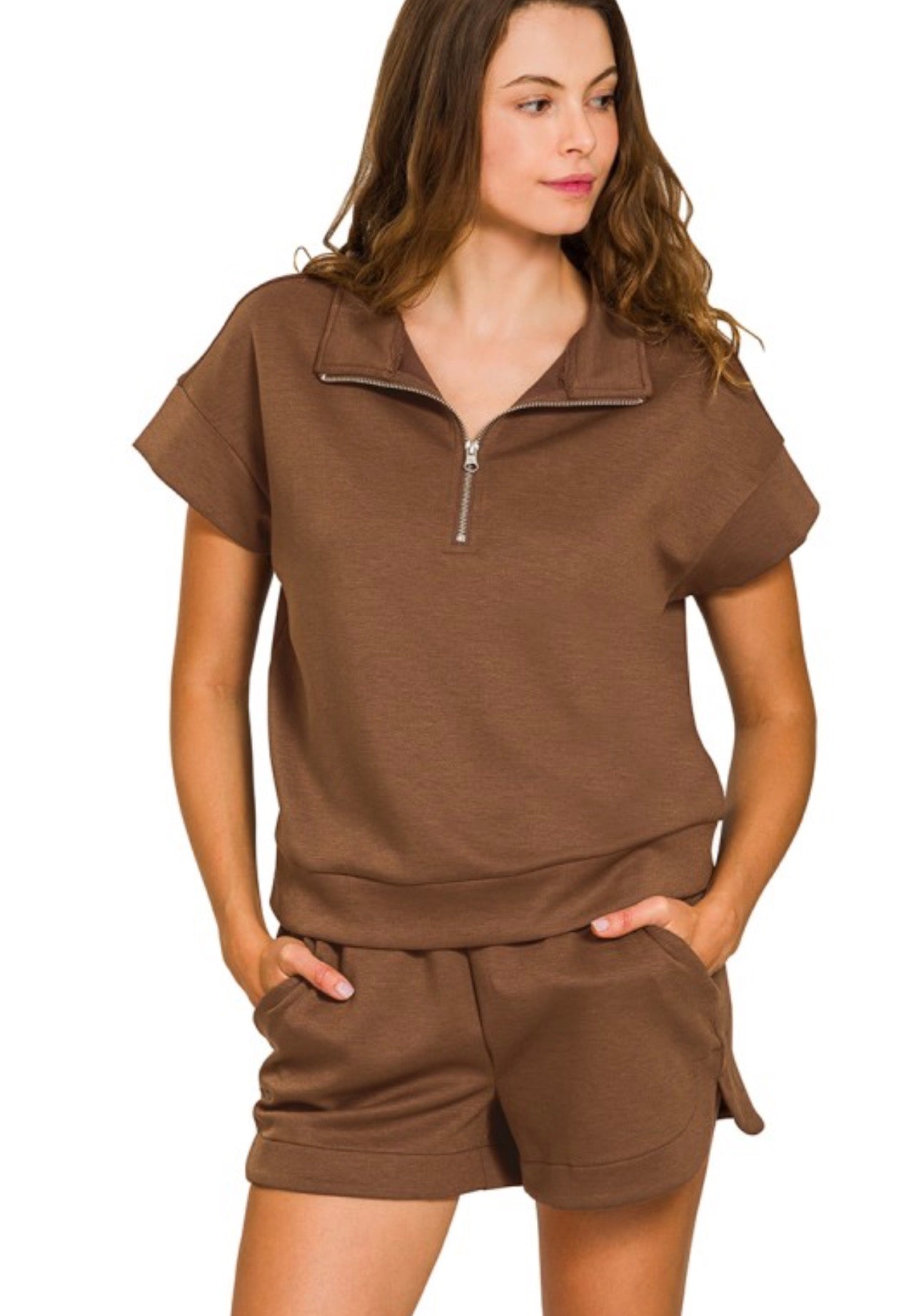 Brown Scuba Short Set