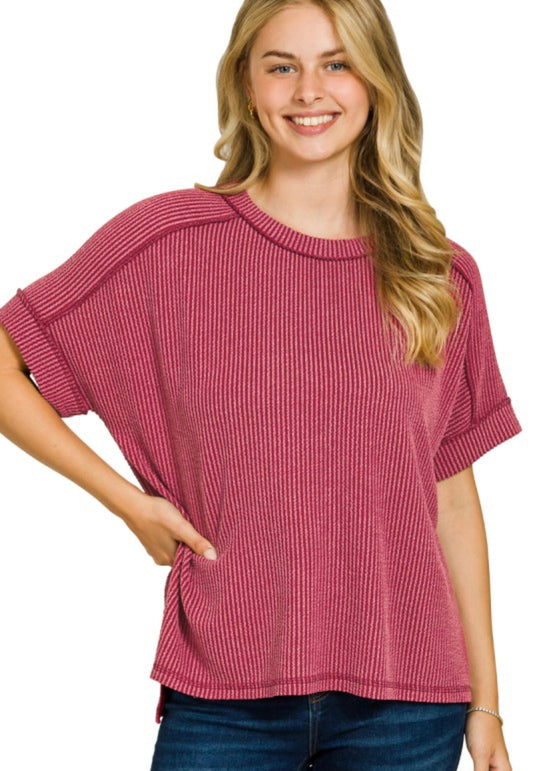 Ribbed Cuff Sleeve Tee