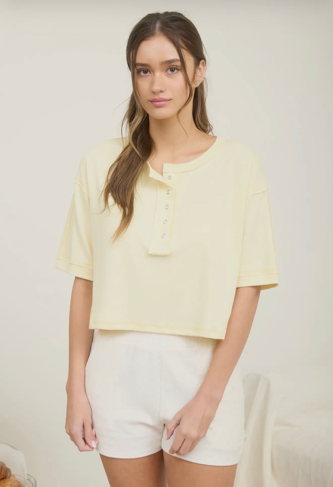 Butter Yellow Cropped Henley