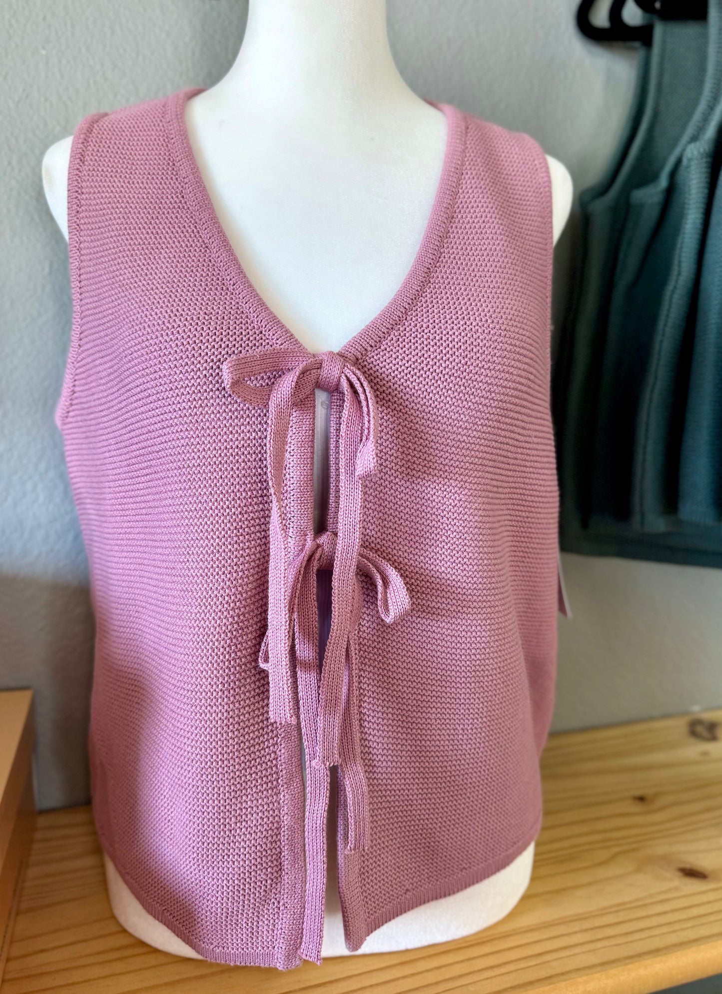 Light Rose Tie Front Sweater