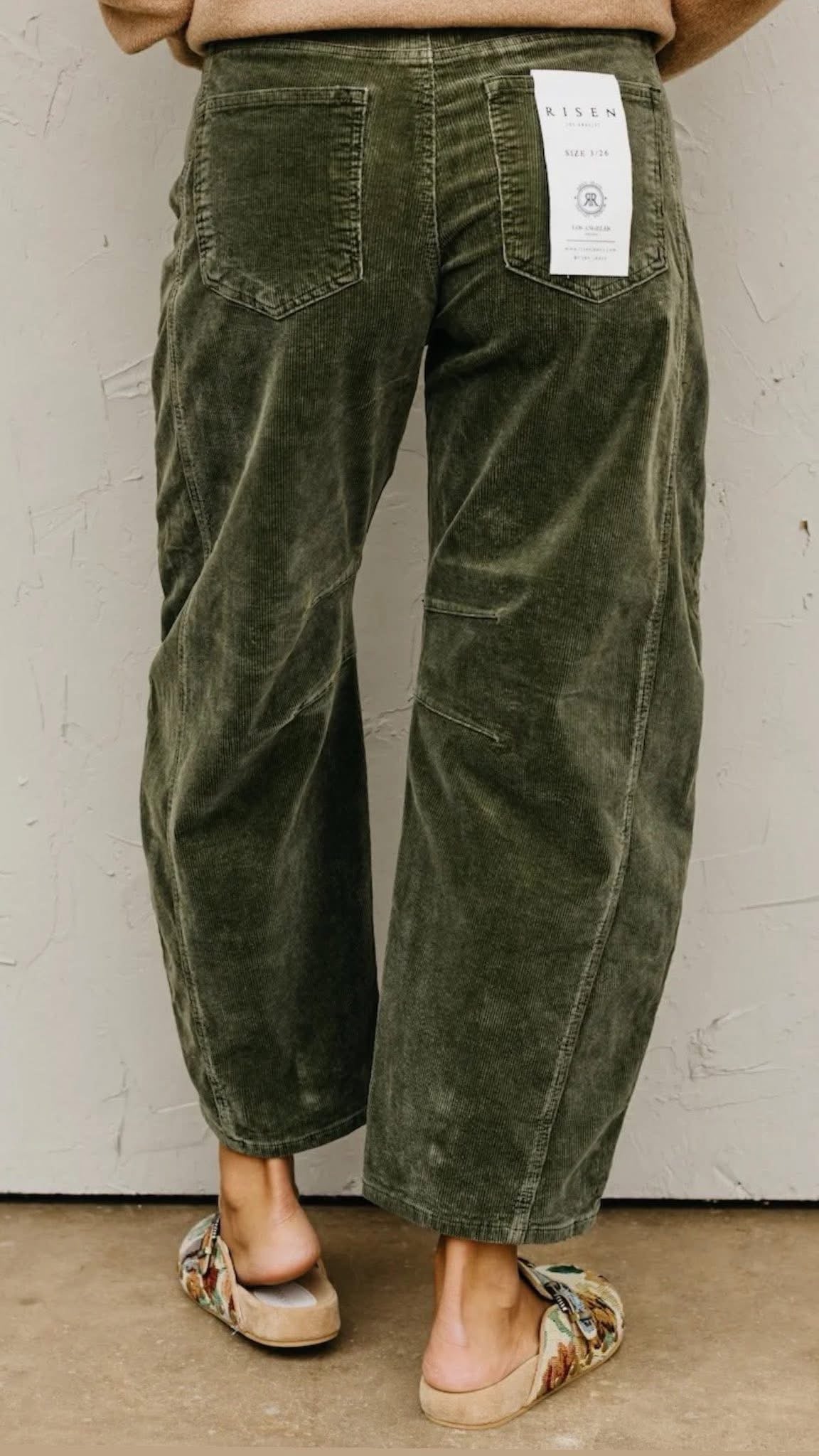 Olive Corduroy Barrel Pants