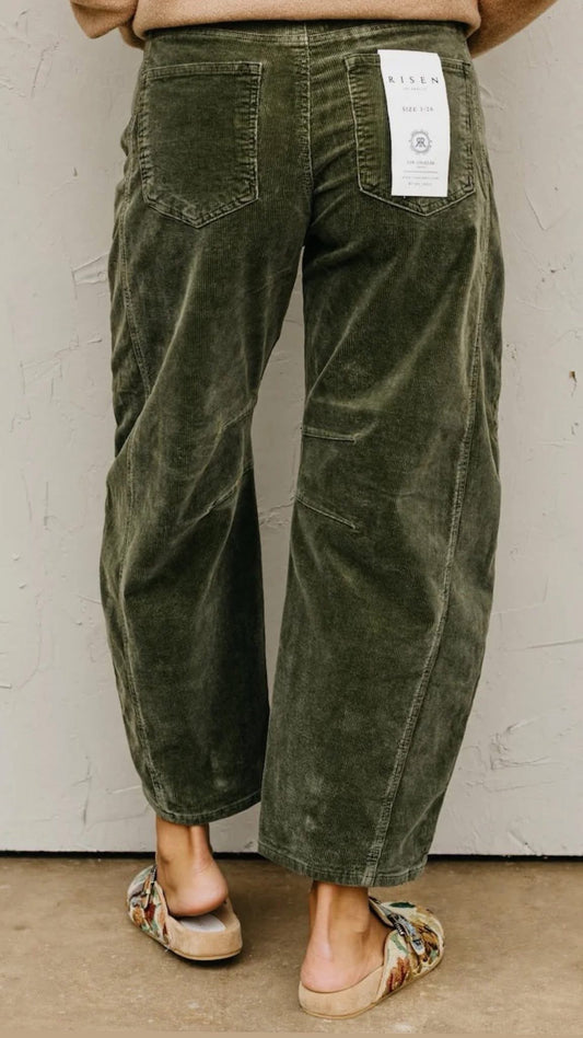 Olive Corduroy Barrel Pants