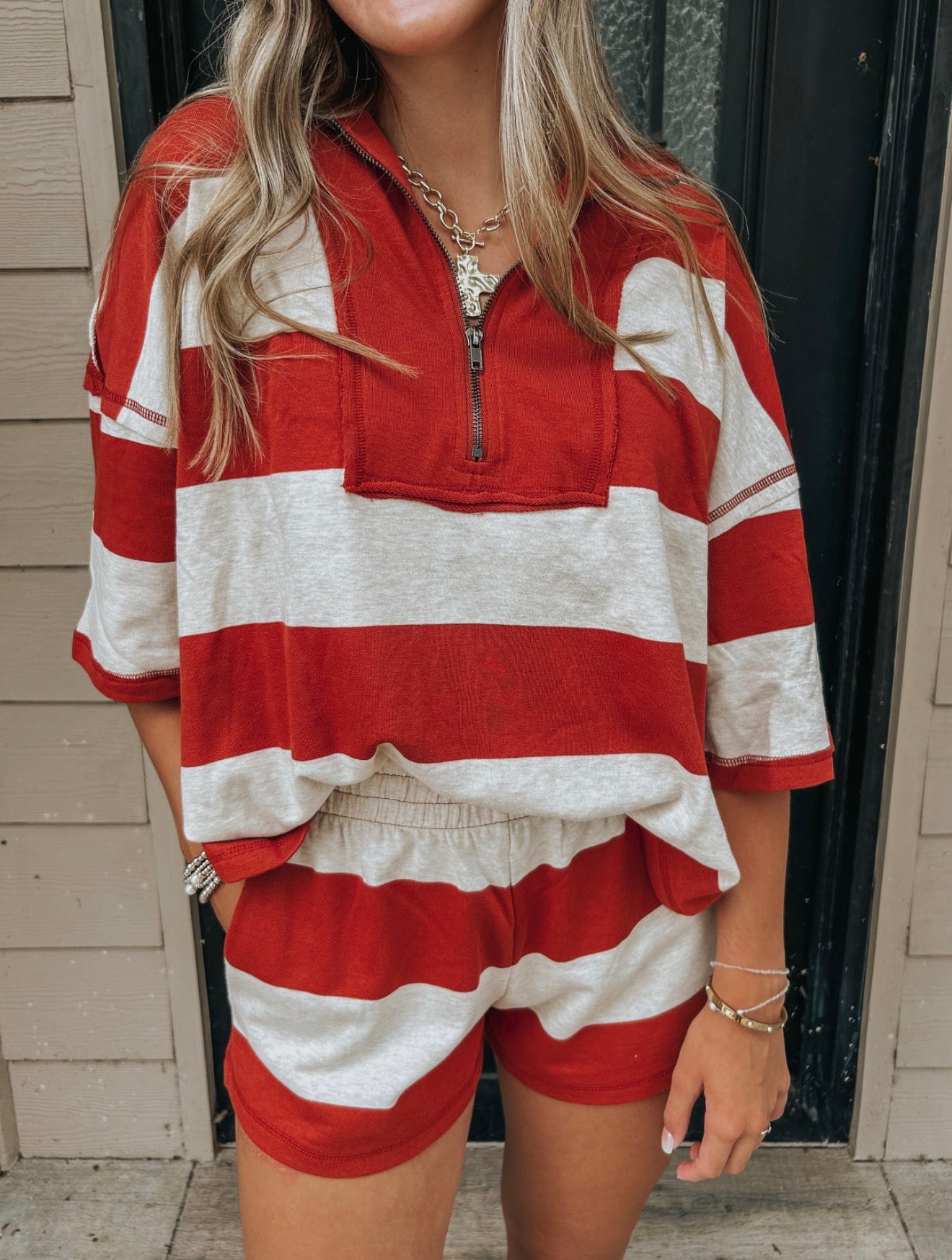 Rust Striped Shorts Set