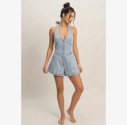 Denim Halter Romper