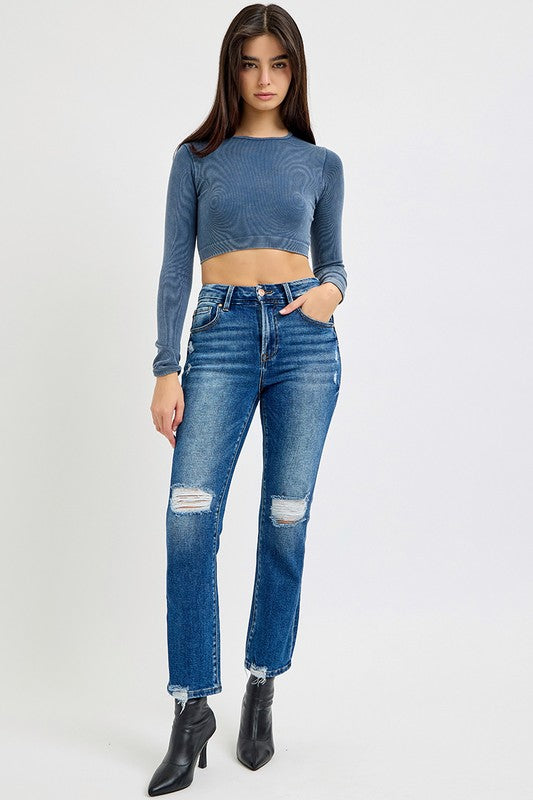 High Rise Cropped Straight Jeans