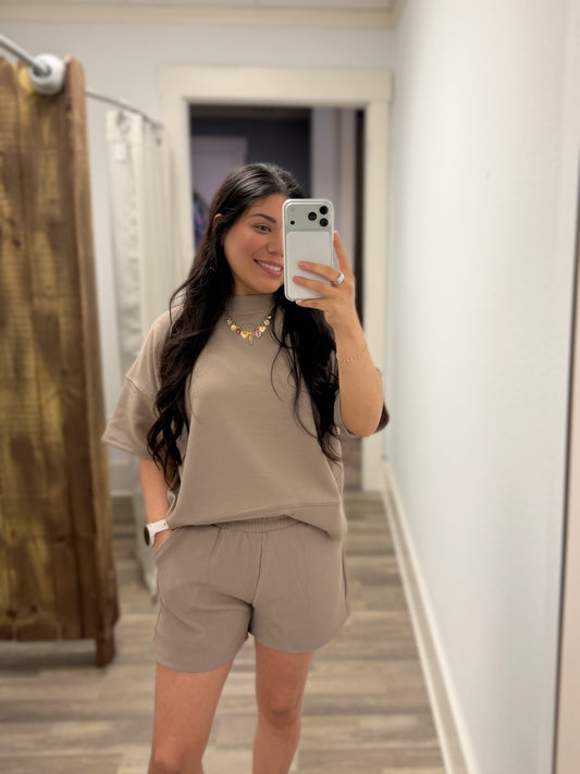 Cocoa Round Neck Short Set