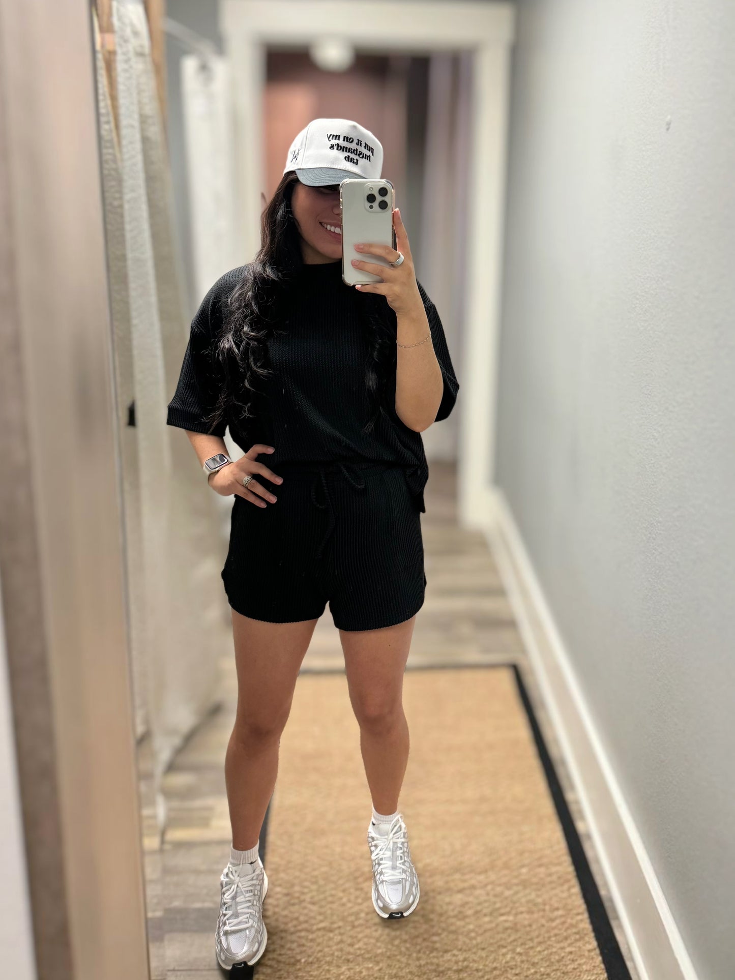 Black Ribbed Short Set