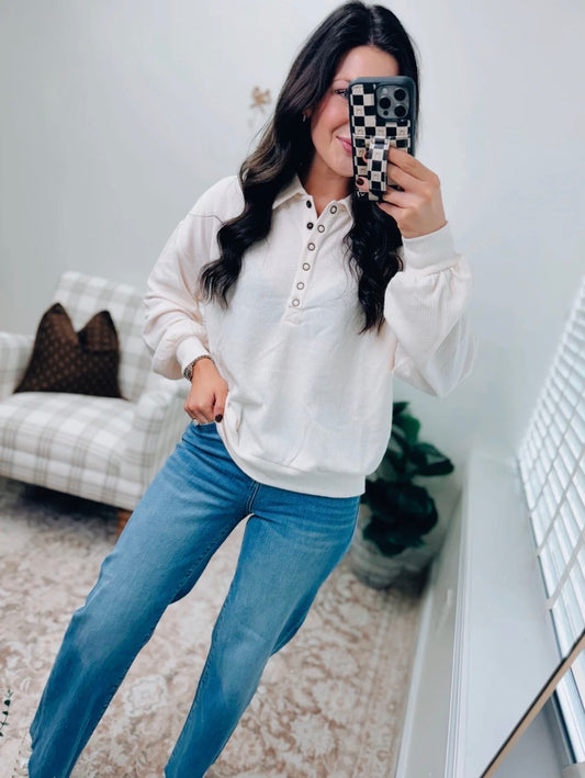 Cream Snap Button Pullover