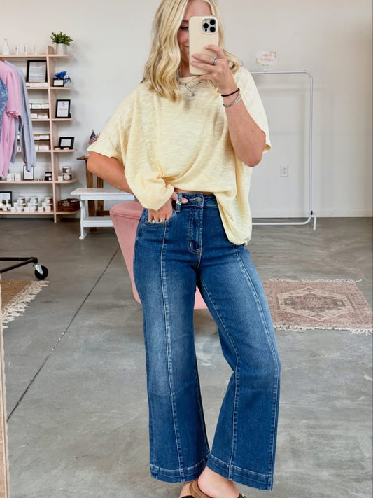 Medium Wash Wide Leg Pintuck