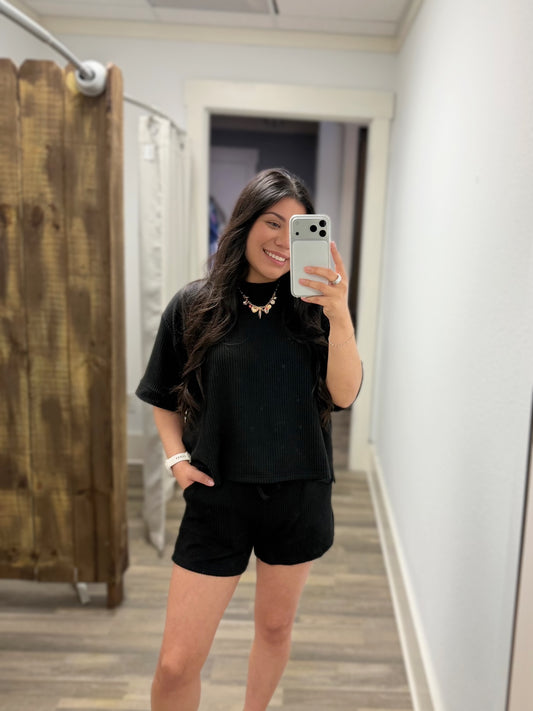 Black Ribbed Short Set