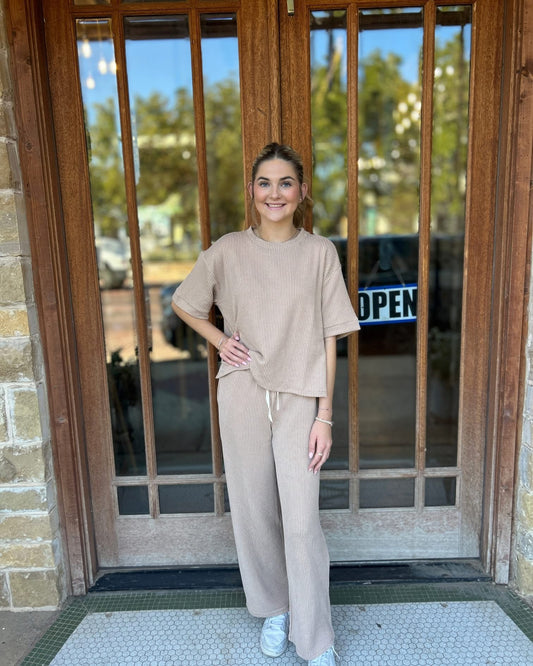 Ash Mocha Ribbed Pants Set