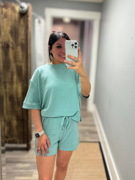 Light Jade Ribbed Short Set