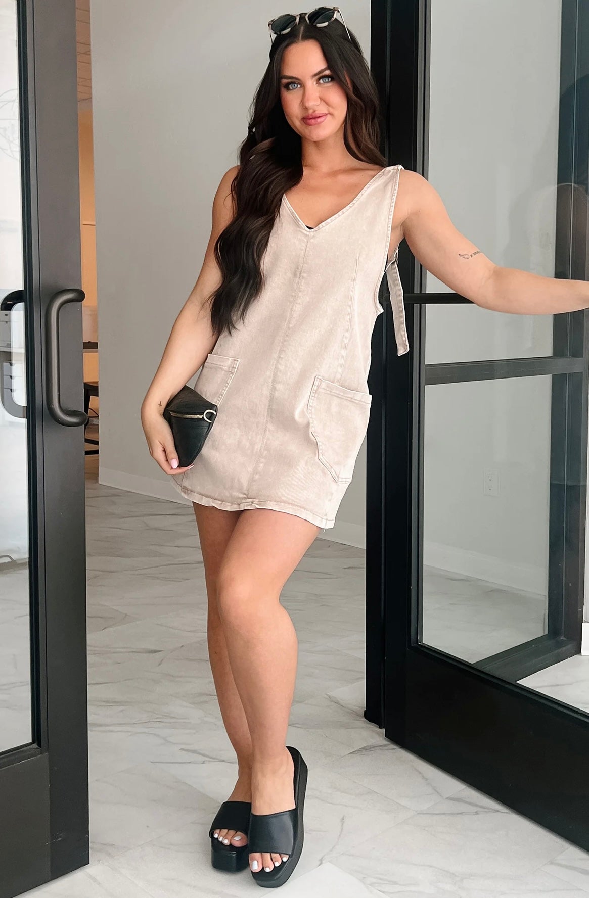 Washed Ash Mocha Overall Dress