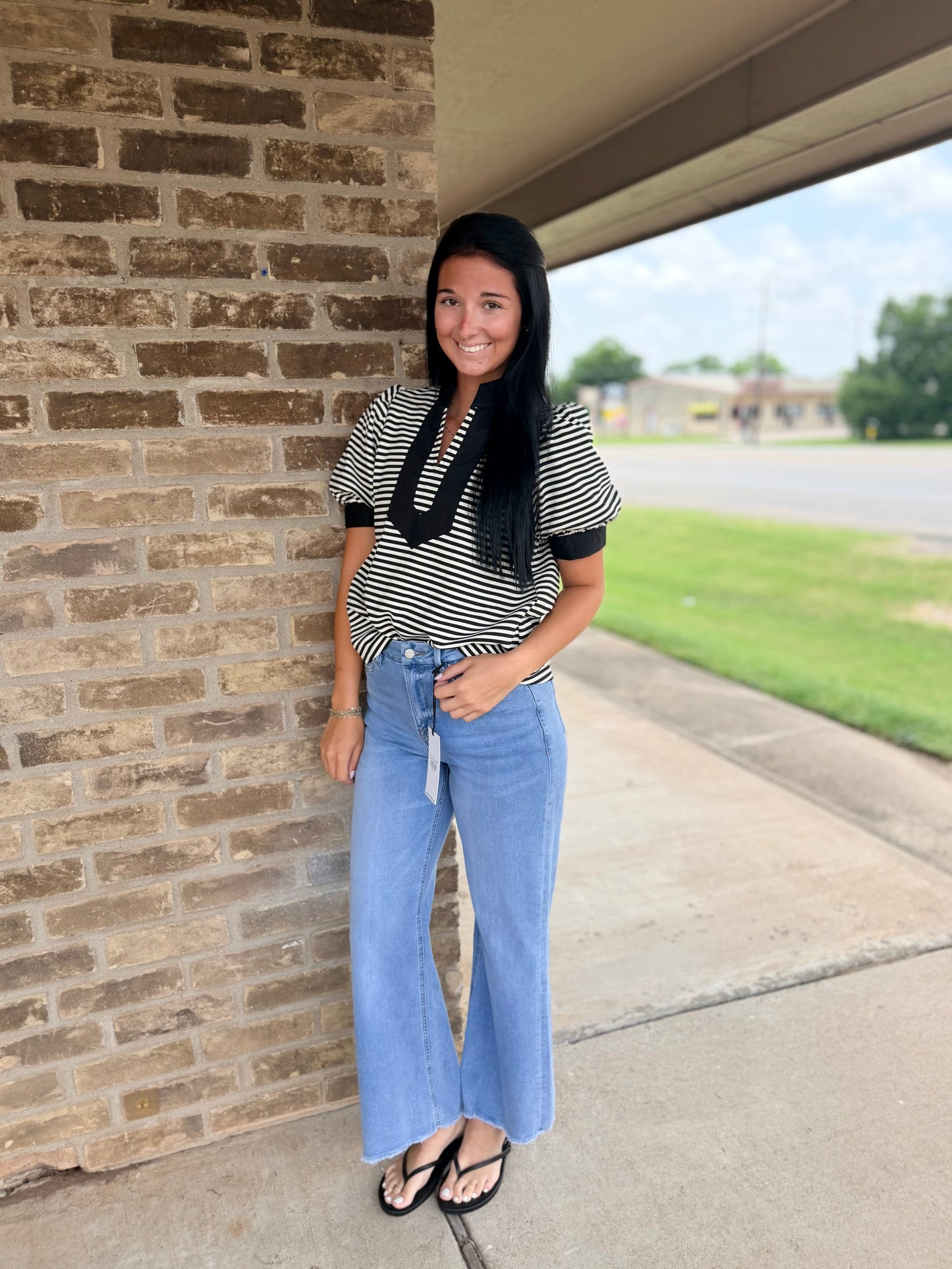 Black Contrast Stripe Top