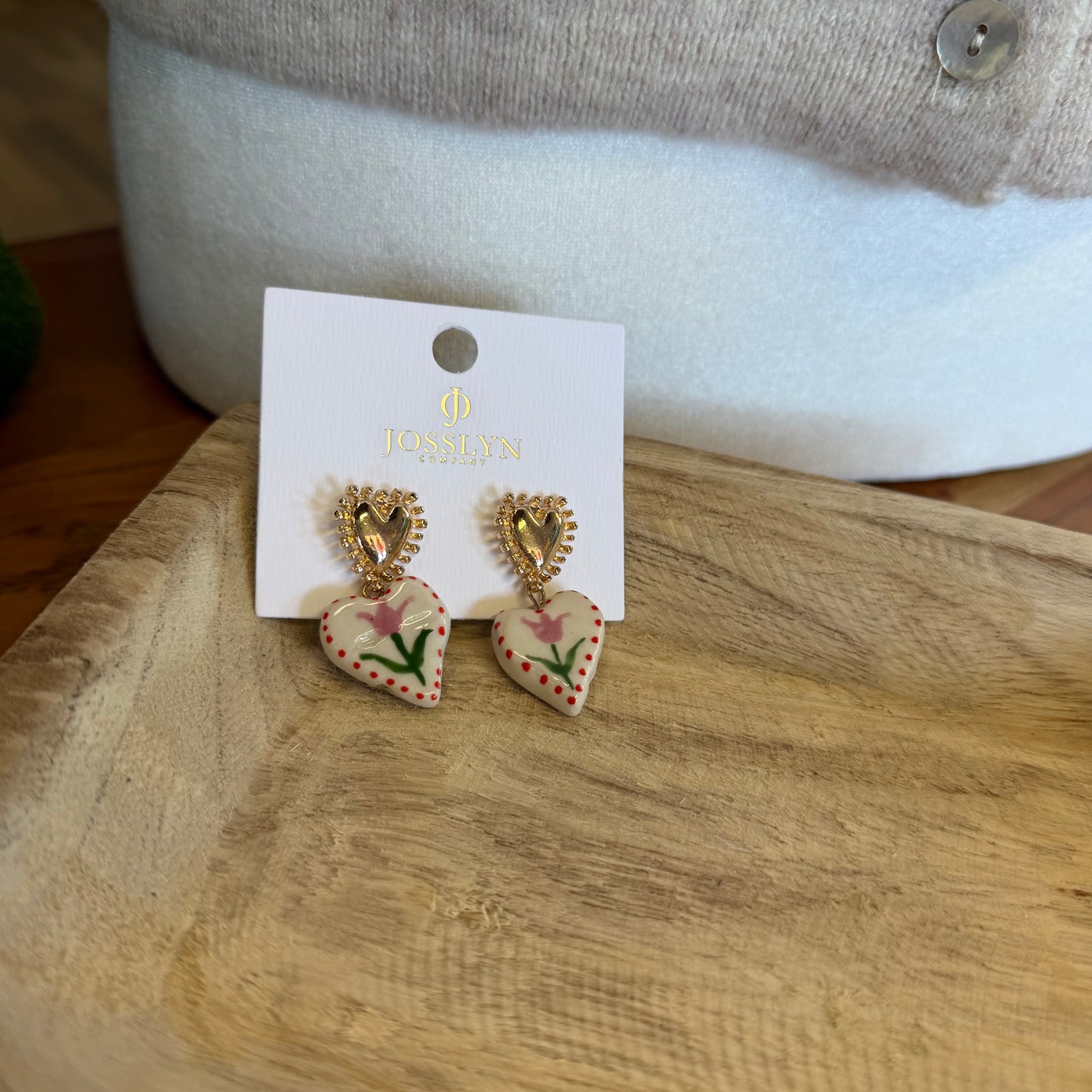 Ceramic Heart Drop Earrings