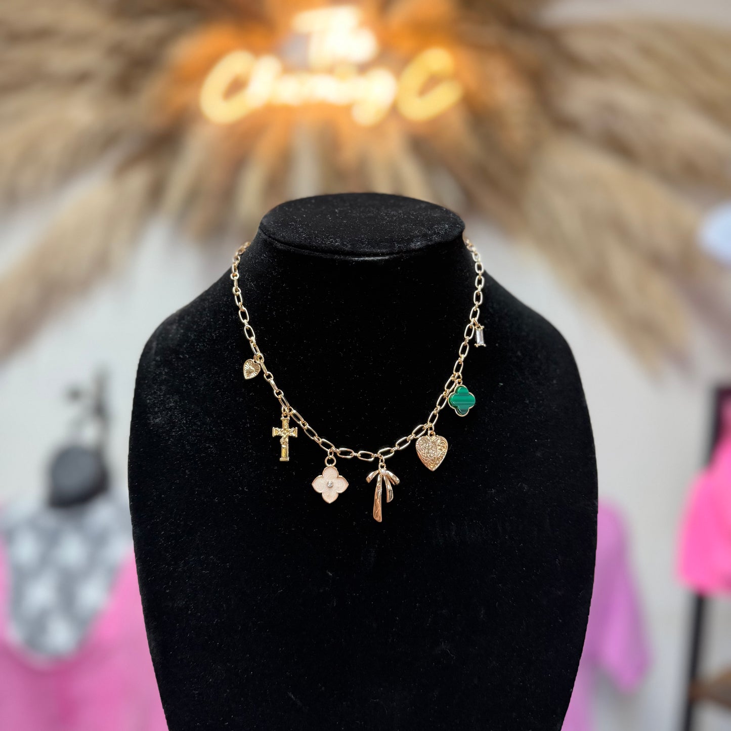 Green Clover Bow Necklace