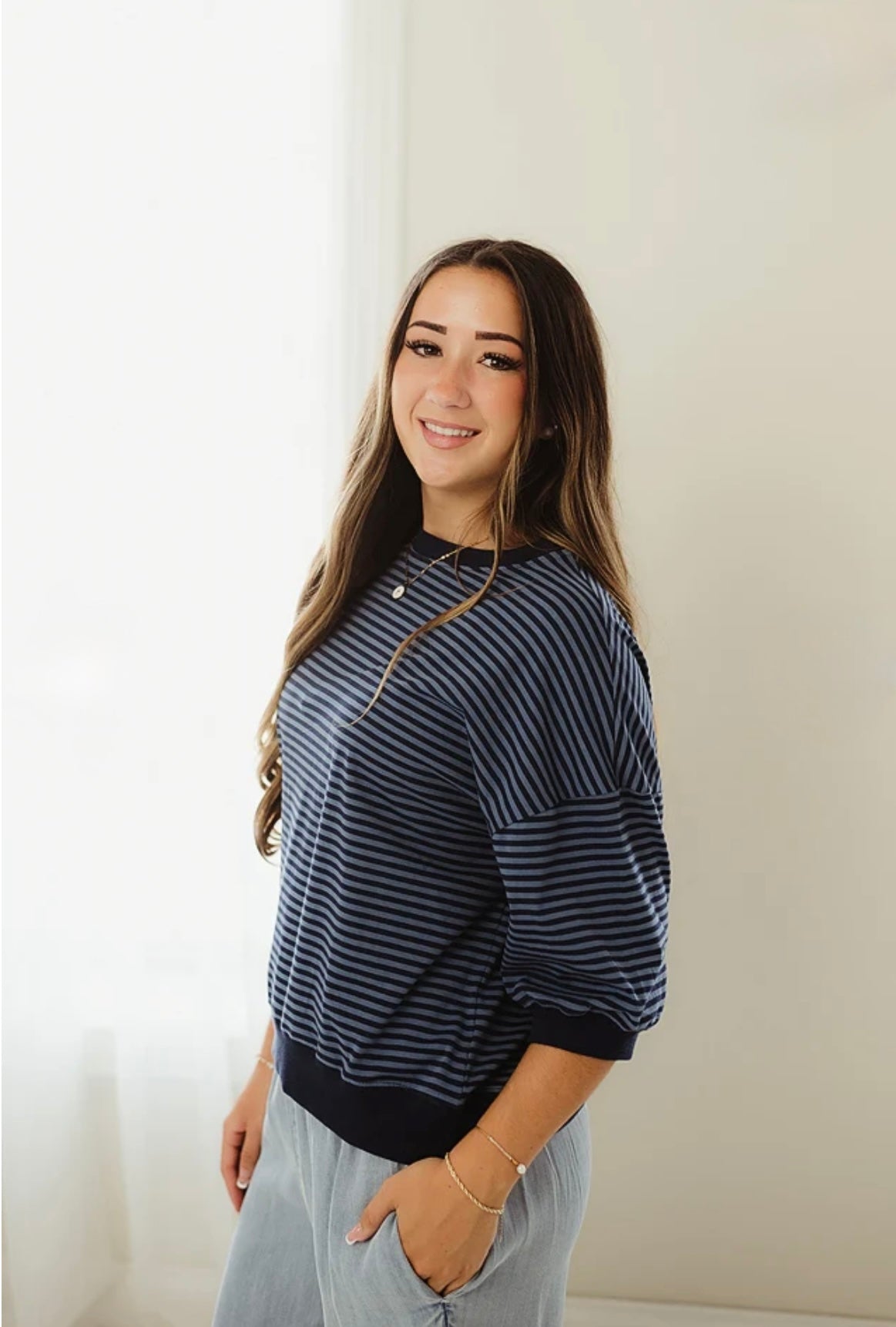 Contrast Striped Top Blue/Navy
