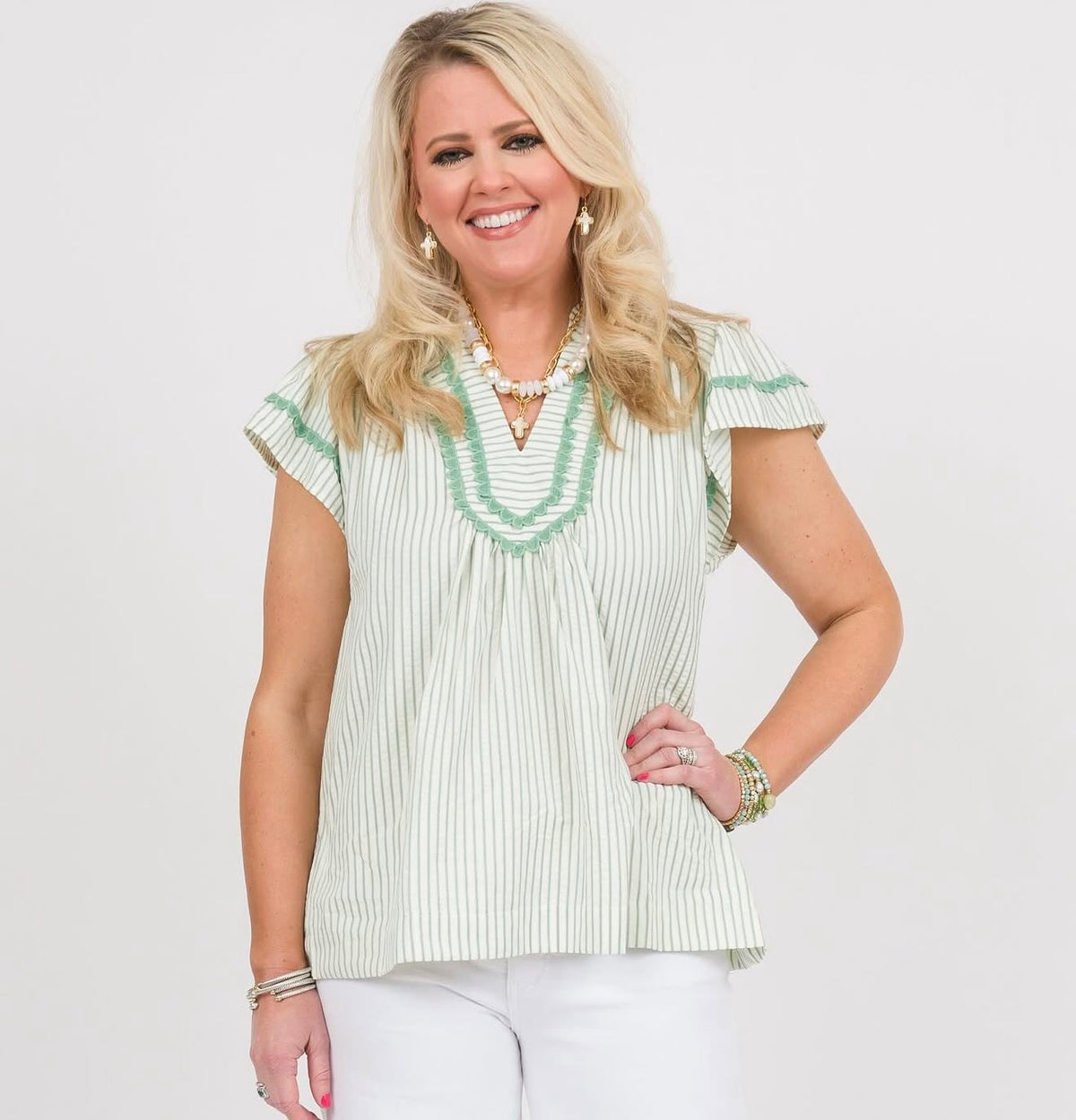 Sage Striped Top