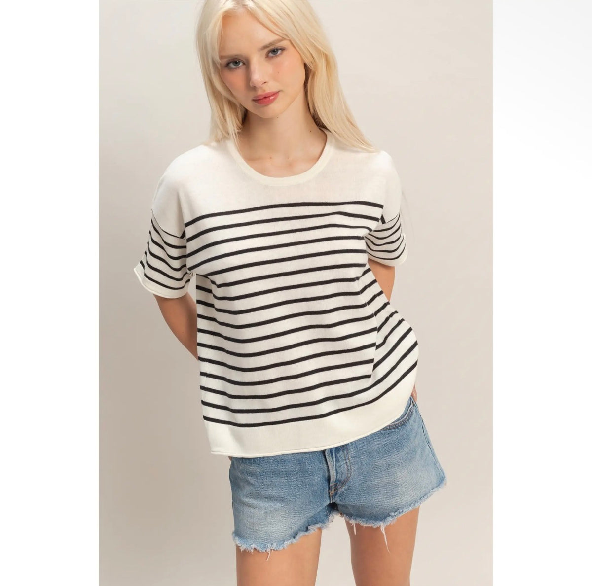 Black Striped Short Sleeve Knit