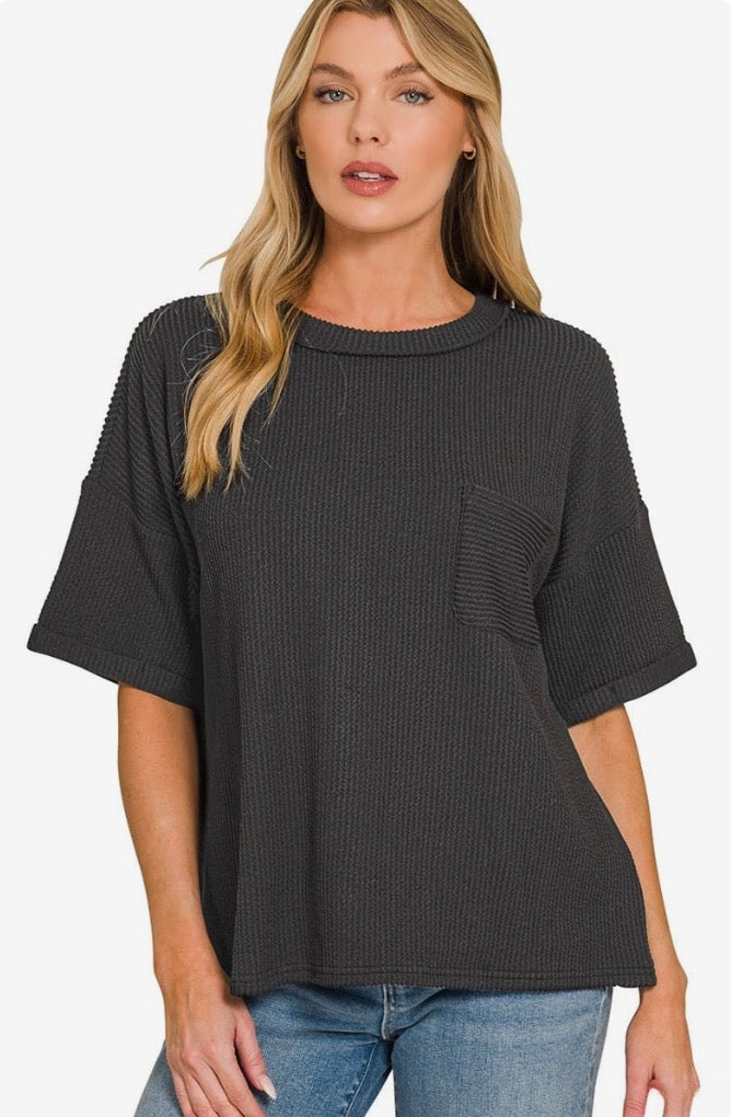Ribbed Front Pocket Top