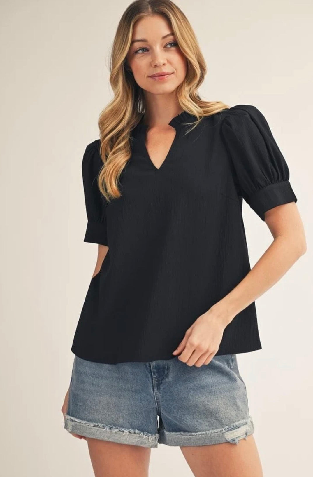 Black Puff Shoulder Top