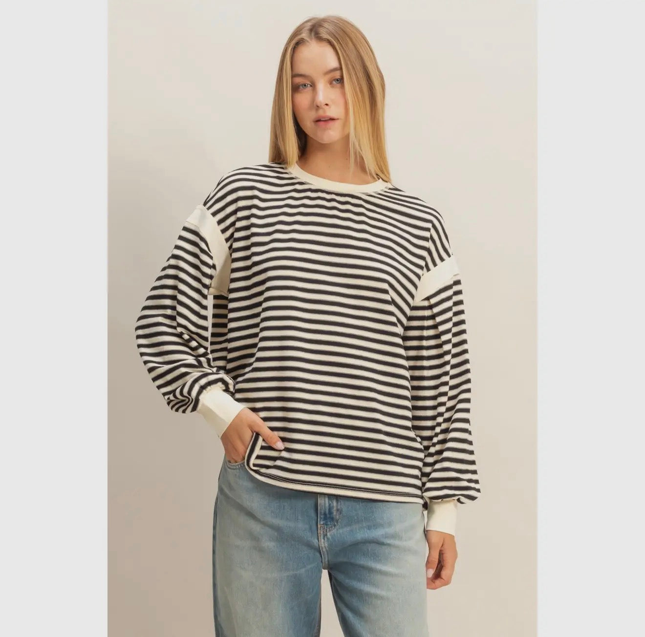 Black Striped Casual Top