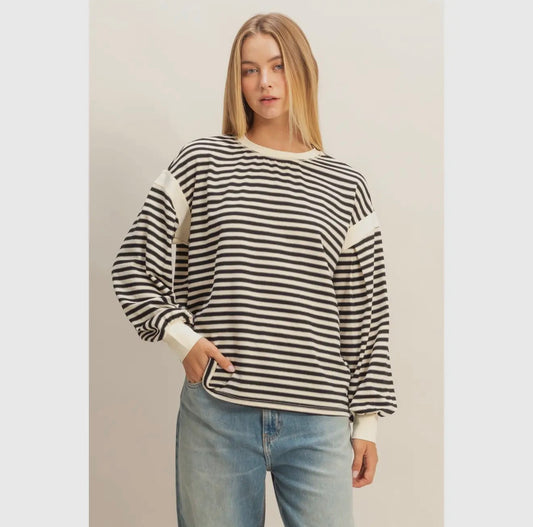 Black Striped Casual Top