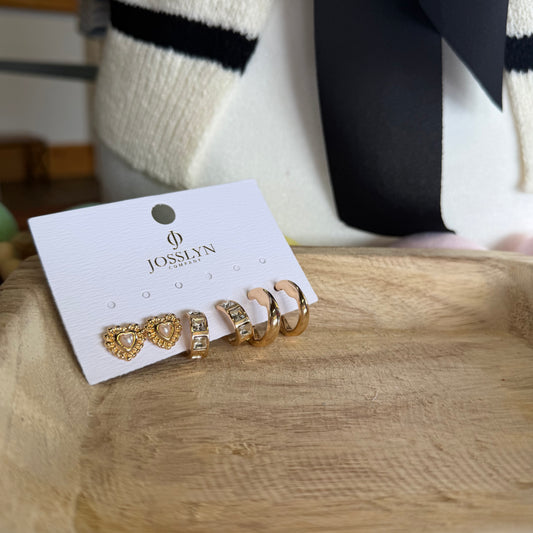 Pearl Heart Trio Earrings