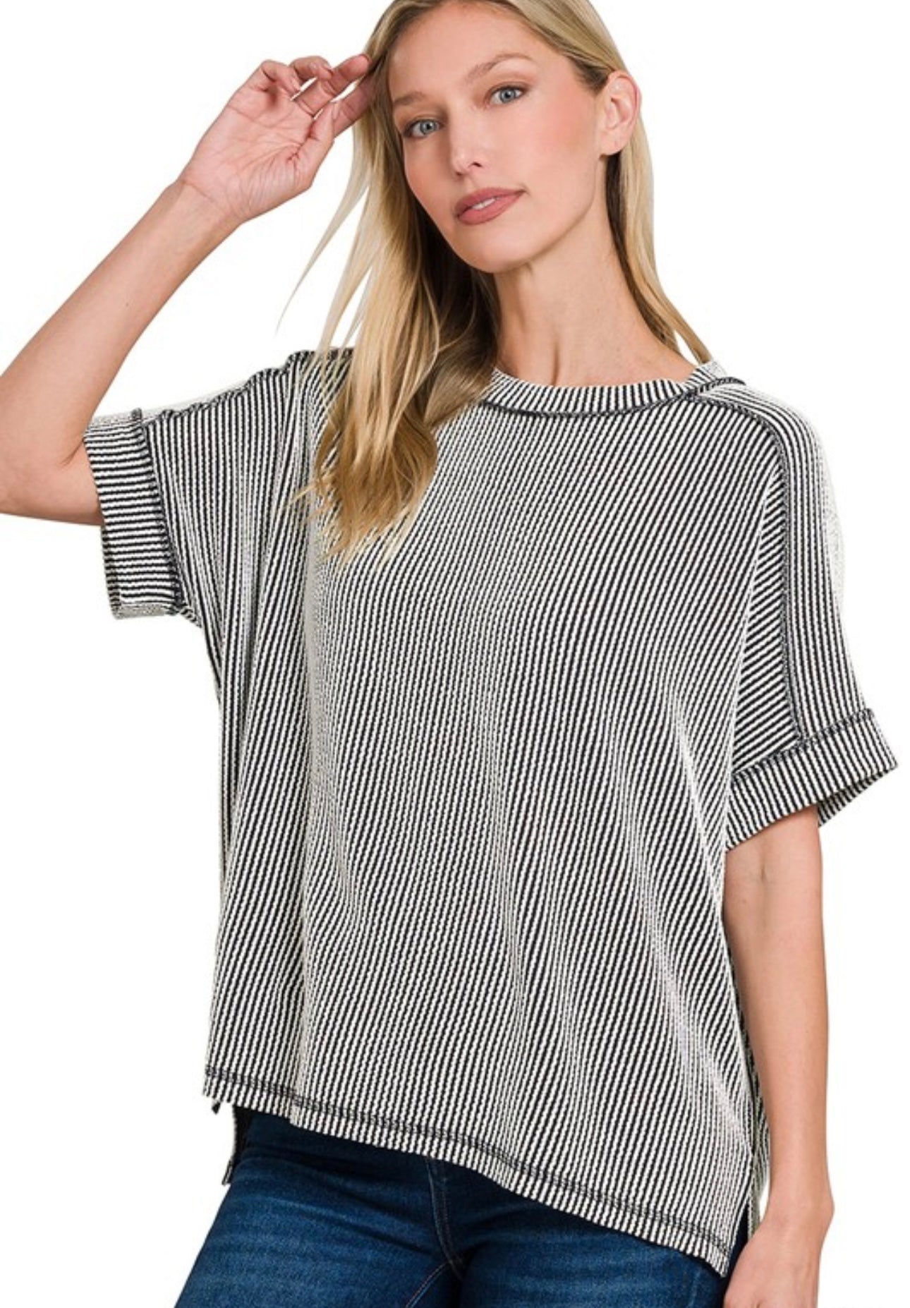 Ribbed Cuff Sleeve Tee