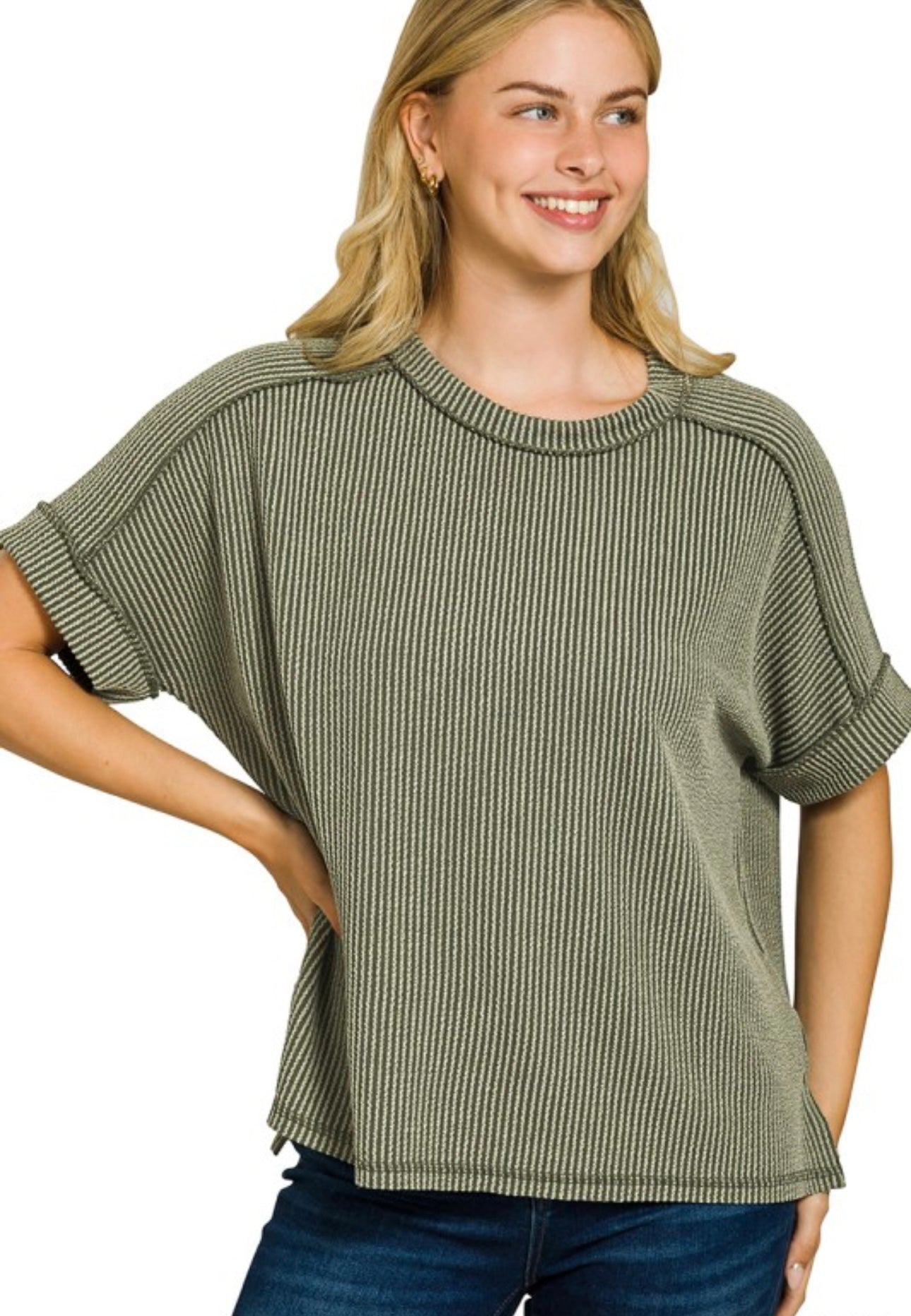 Ribbed Cuff Sleeve Tee