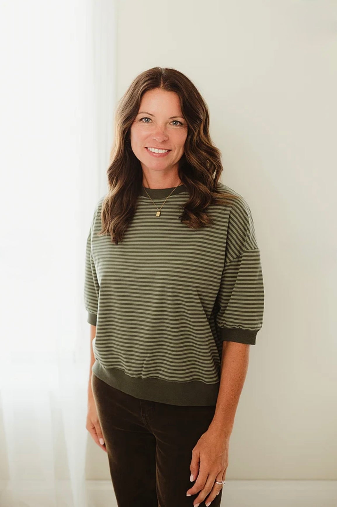 Contrast Striped Top Olive/Green