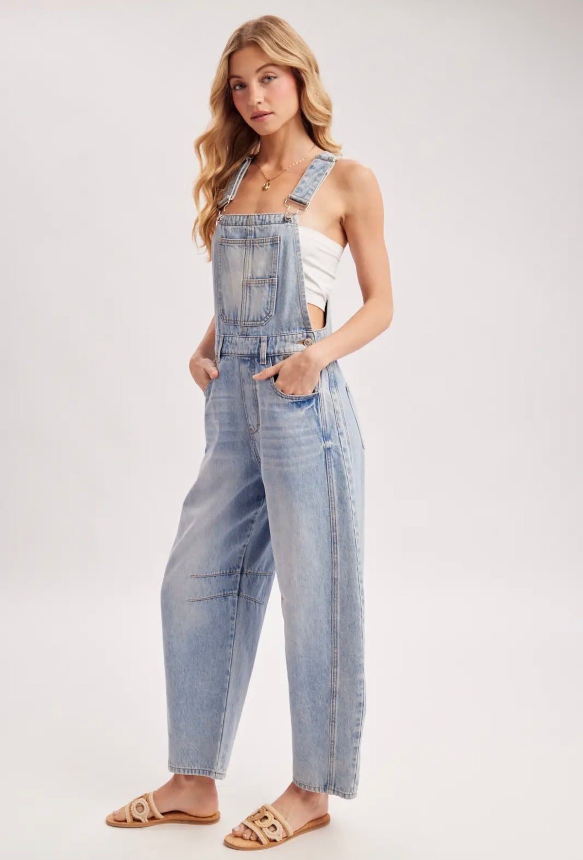 Light Wash Barrel Overalls