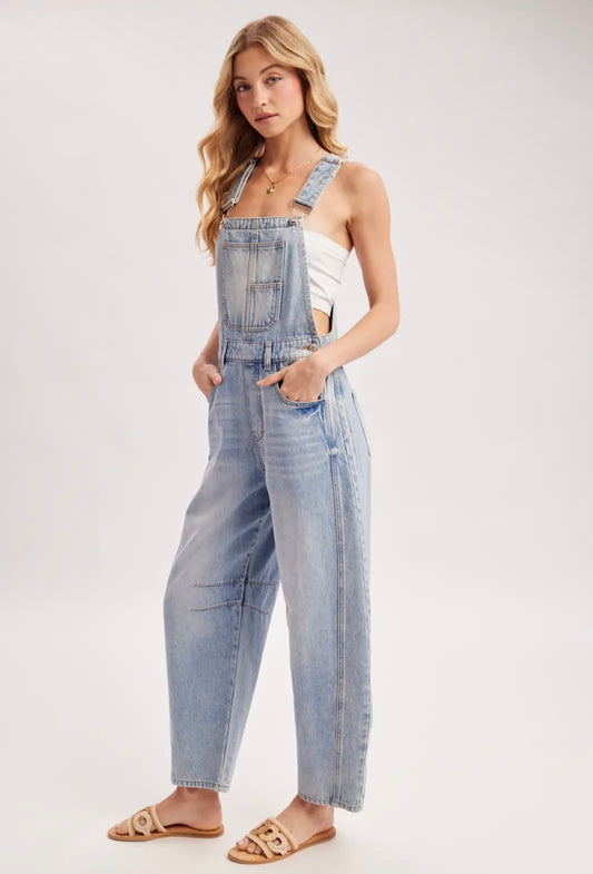 Light Wash Barrel Overalls