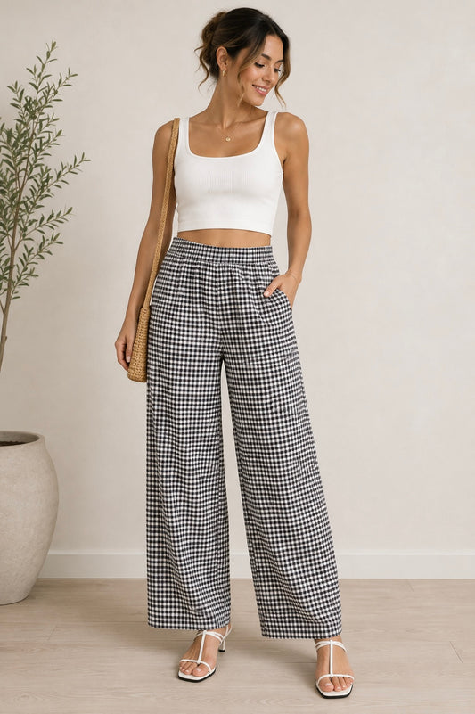 Gingham Wide Leg Pants