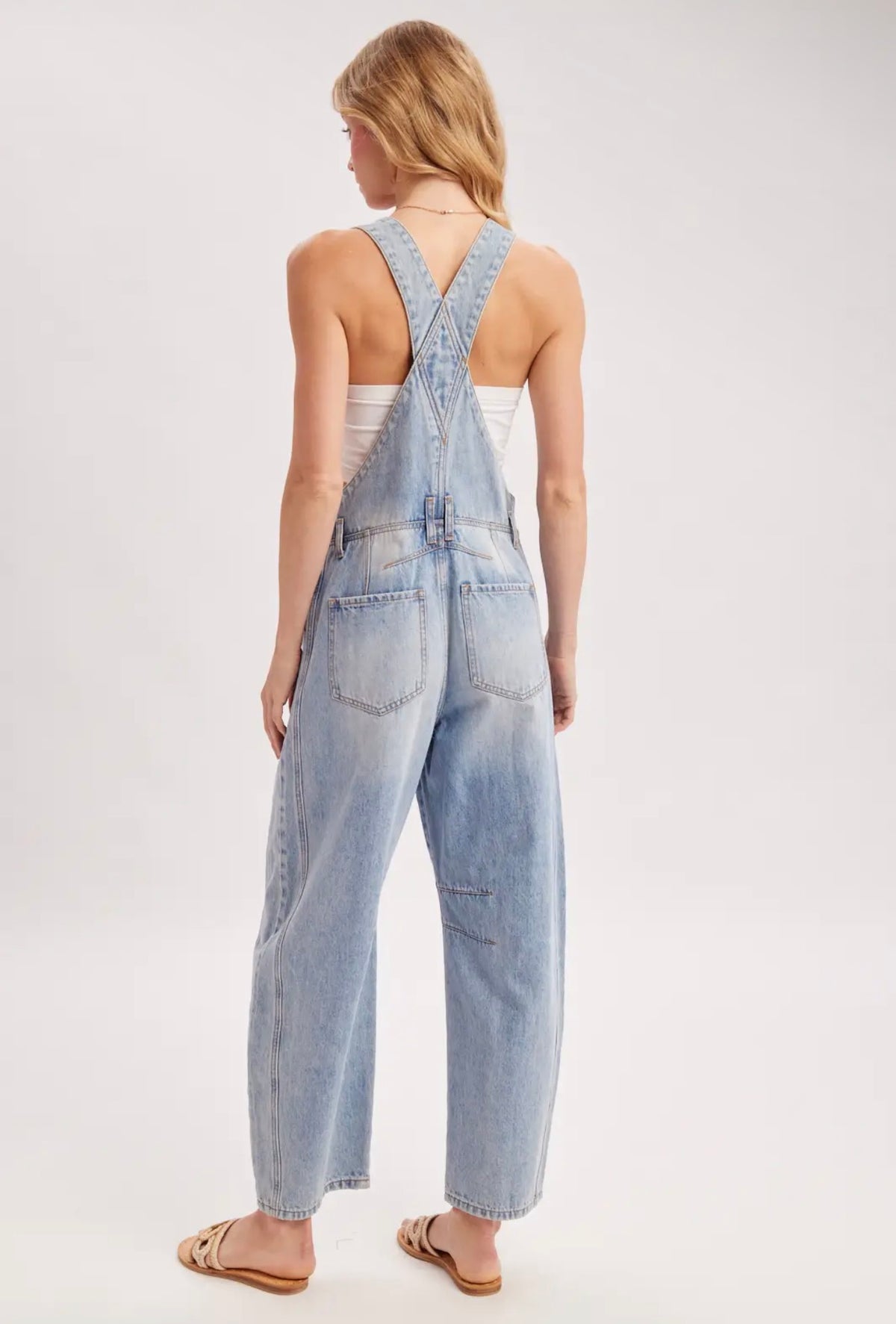 Light Wash Barrel Overalls
