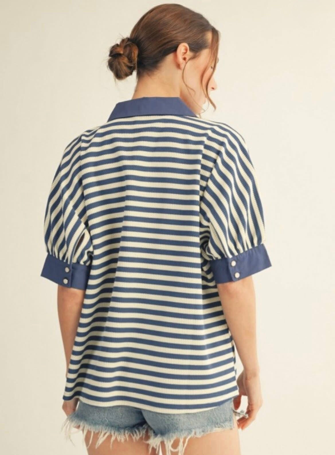 Denim Contrast Accent Top