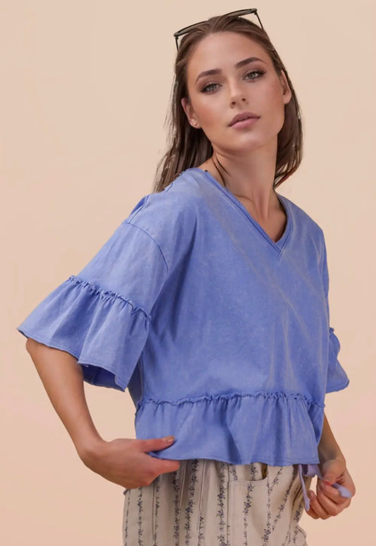 Mineral Blue Ruffle Knit