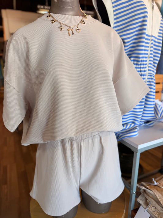 Sand Beige Round Neck Short Set