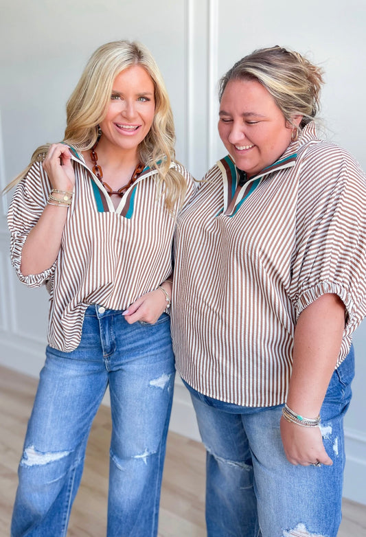 Camel Ribbon Collar Top