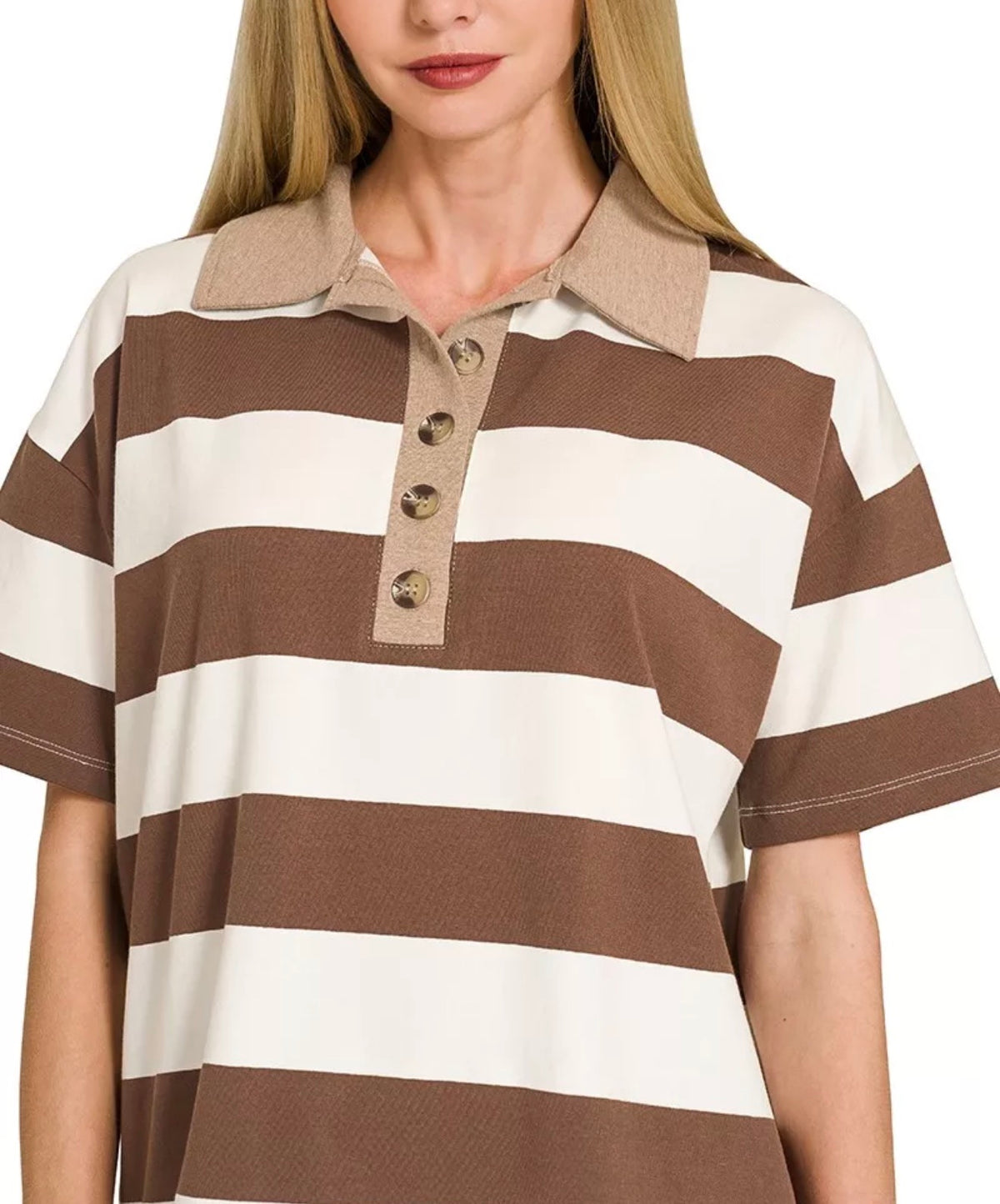 Brown Striped Collared Polo
