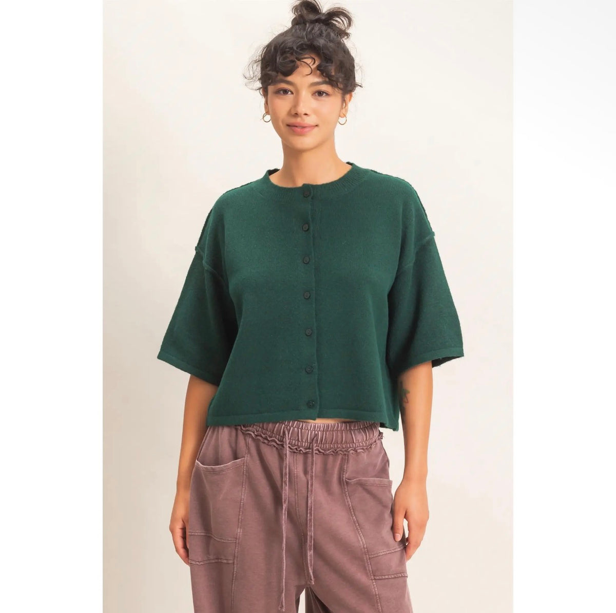Green Short Sleeve Cardigan